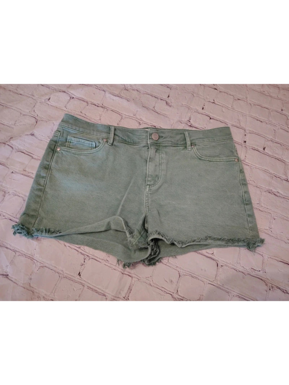 LOFT Green Denim Frayed Hem Shorts Size 8